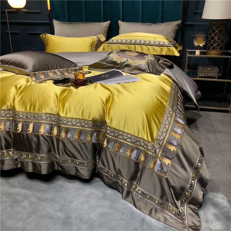 Hadi Embroidered Border Satin Duvet  Cover Set