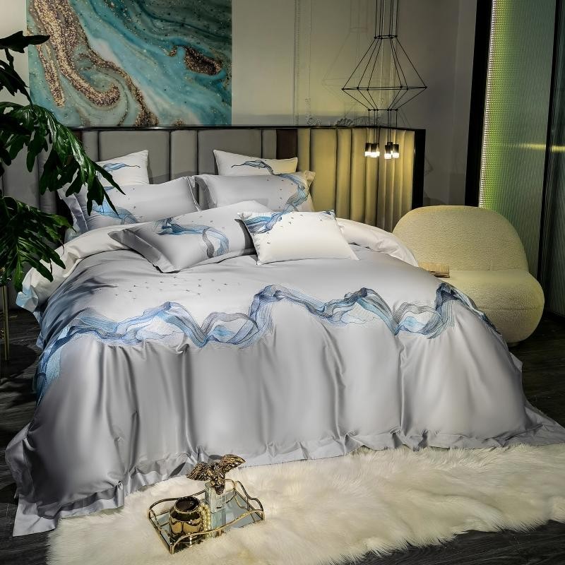 Amber Embroidered Egyptian Cotton Duvet Cover Set