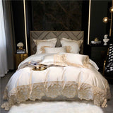 Joanna Scalloped Lace Edge Satin Egyptian Cotton Duvet Cover Set