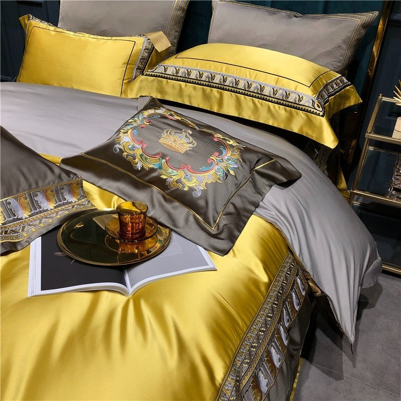 Hadi Embroidered Border Satin Duvet  Cover Set