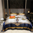 Daniella Blue Damask Embroidered Satin Egyptian Cotton Duvet Cover Set Duvet Cover Set - Venetto Design Queen | 4 Pieces Venettodesign.com