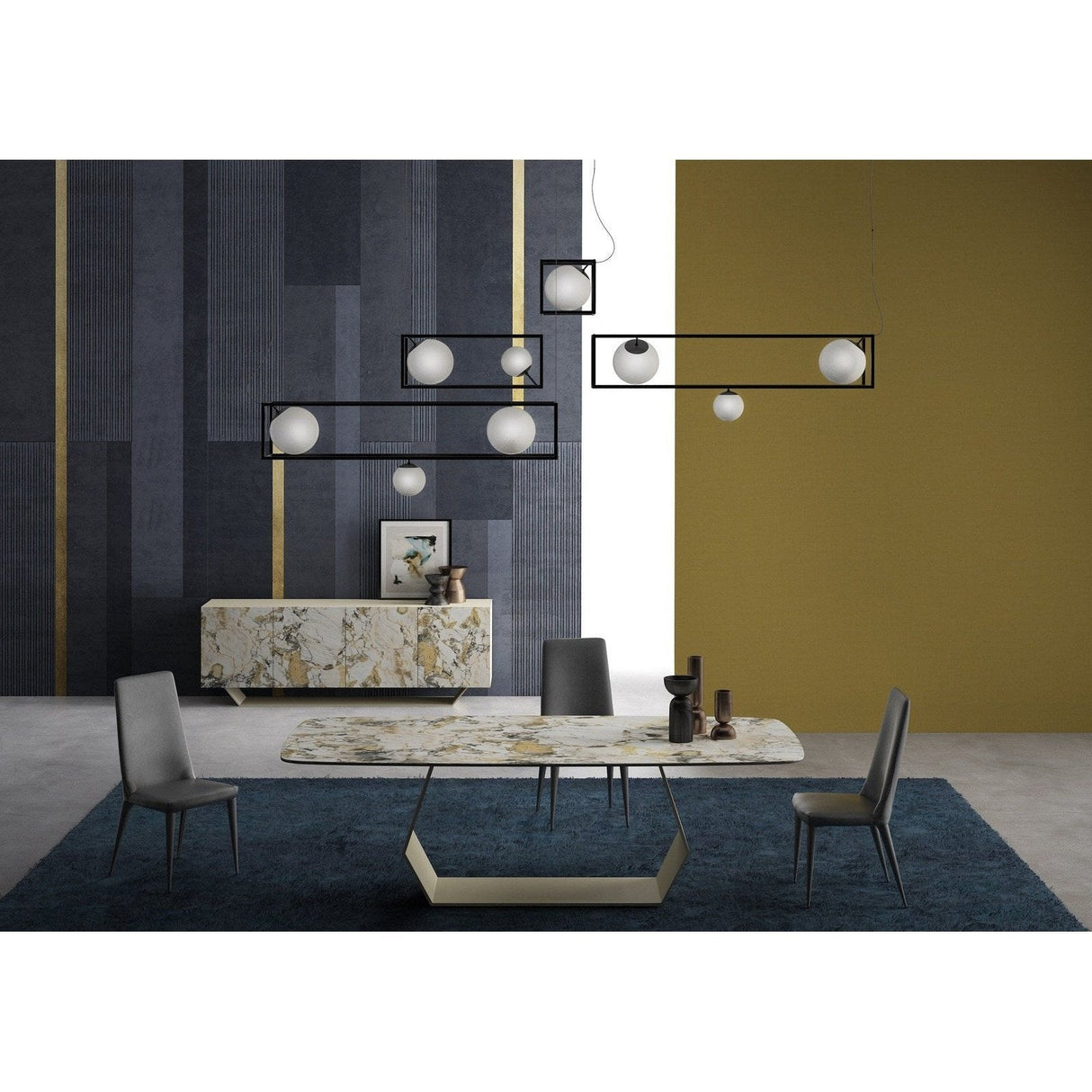 Bellini Modern Living Ceramic Etoile De Rex Symphonie top and pearl champange metal base Dimension 87"" x 43"" x 30"" Ibiza DT EDRS 87