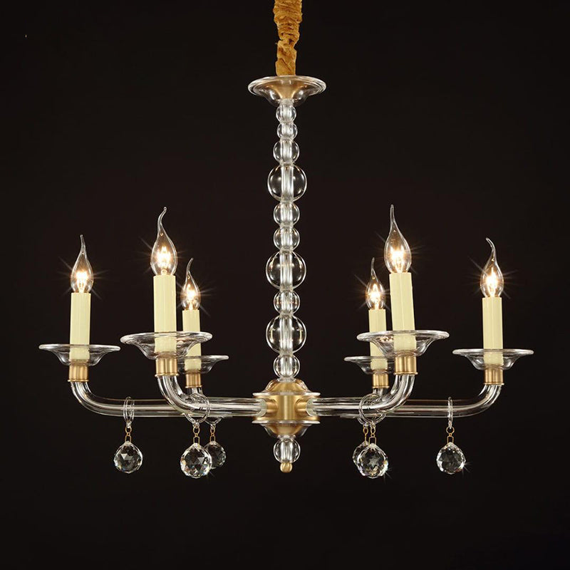 Countre Style Crystal Candle Chandelier With 6 Lights W27"