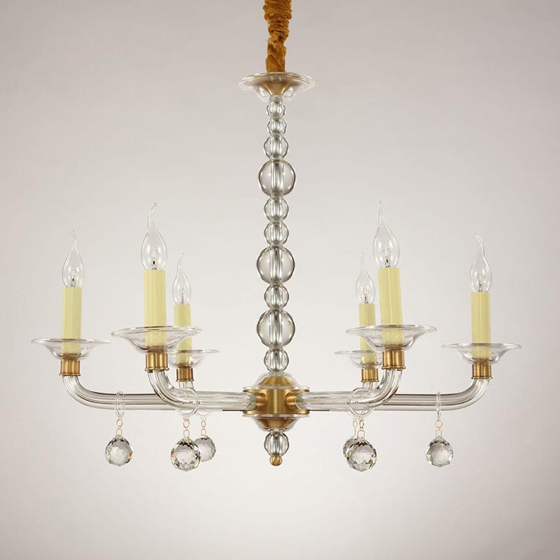 Countre Style Crystal Candle Chandelier With 6 Lights W27"