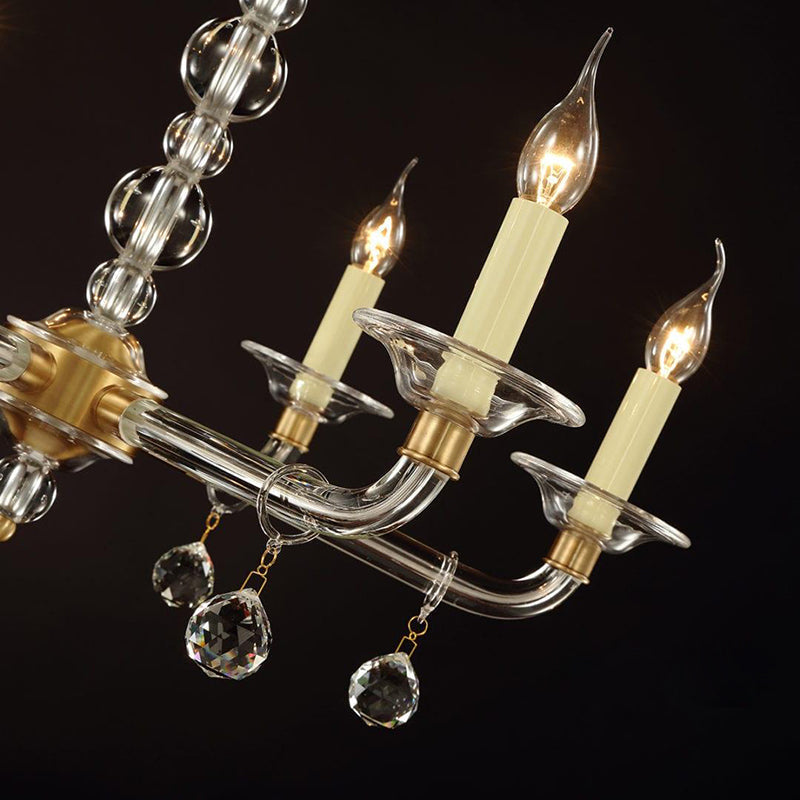 Countre Style Crystal Candle Chandelier With 6 Lights W27"