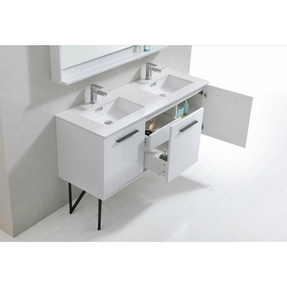 KubeBath Bosco Double Sink Modern Bathroom Vanity w/ Quartz Countertop