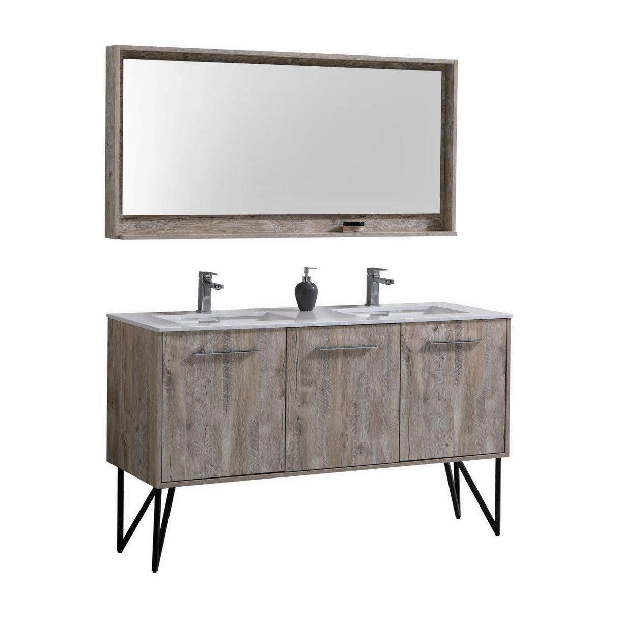 KubeBath Bosco Double Sink Modern Bathroom Vanity w/ Quartz Countertop