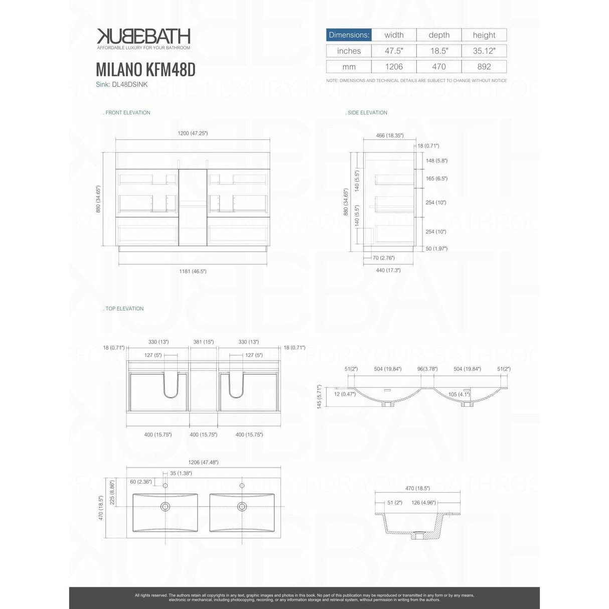 KubeBath Milano Double Sink Modern Bathroom Vanity