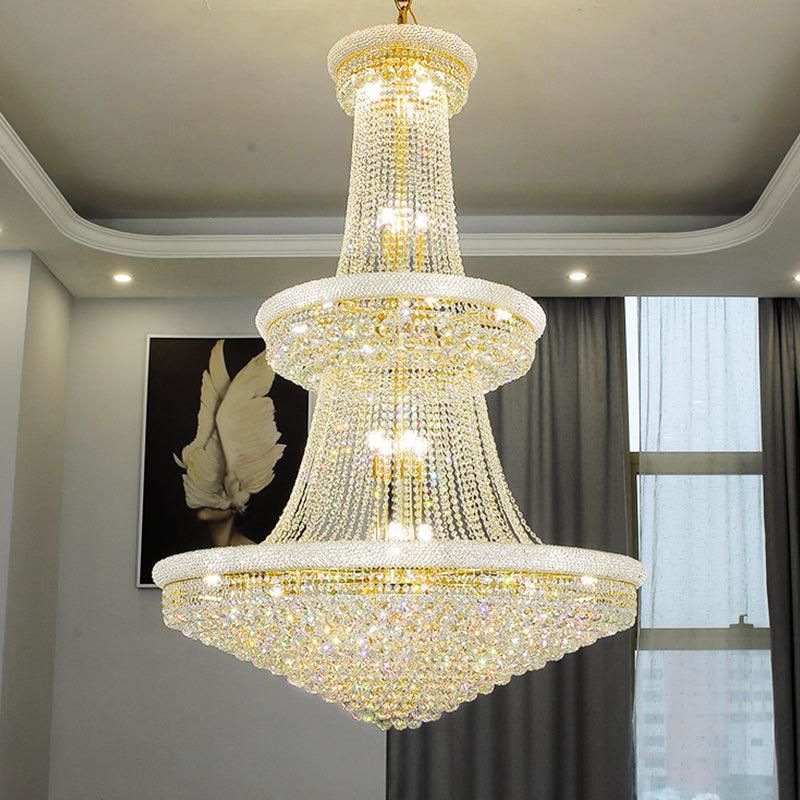 Kaler Elegant Luxury Living Room Three Tier Crystal Chandelier 30" D chandeliers for dining room,chandeliers for stairways,chandeliers for foyer,chandeliers for bedrooms,chandeliers for kitchen,chandeliers for living room Rbrights Gold  