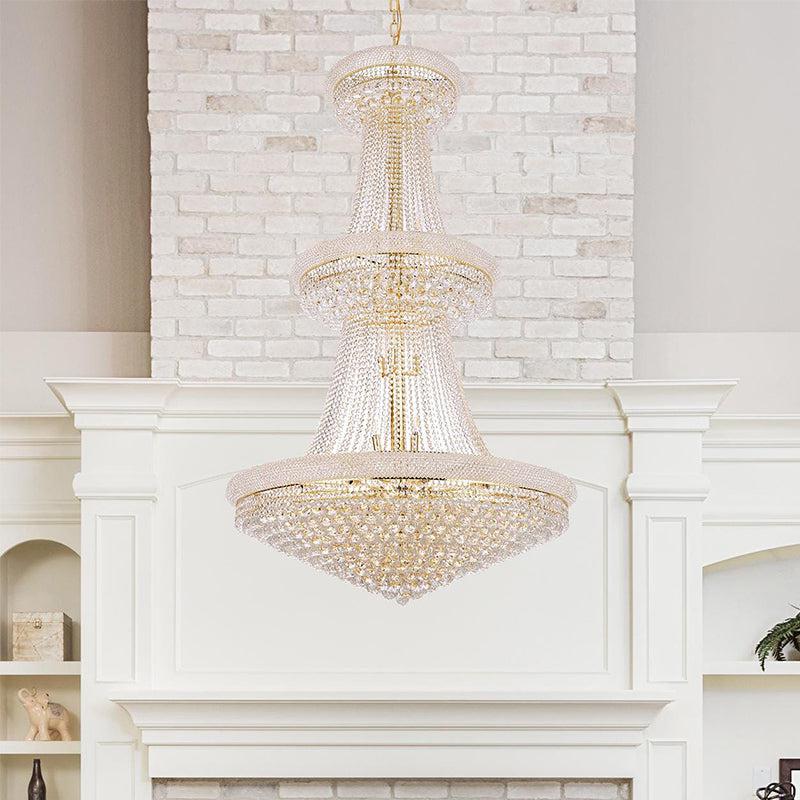 Kaler Elegant Luxury Living Room Three Tier Crystal Chandelier 42" D chandeliers for dining room,chandeliers for stairways,chandeliers for foyer,chandeliers for bedrooms,chandeliers for kitchen,chandeliers for living room Rbrights Gold  