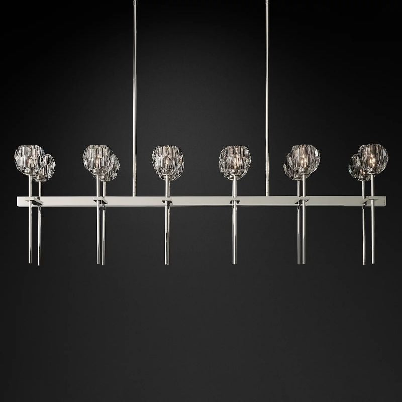 Kristal Glass Double Linear Chandelier 60" chandeliers for dining room,chandeliers for stairways,chandeliers for foyer,chandeliers for bedrooms,chandeliers for kitchen,chandeliers for living room Rbrights Polished Nickel Clear 