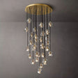 Kristal Glass Round Cluster Chandelier 30" chandeliers for dining room,chandeliers for stairways,chandeliers for foyer,chandeliers for bedrooms,chandeliers for kitchen,chandeliers for living room Rbrights Lacquered Burnished Brass Clear 