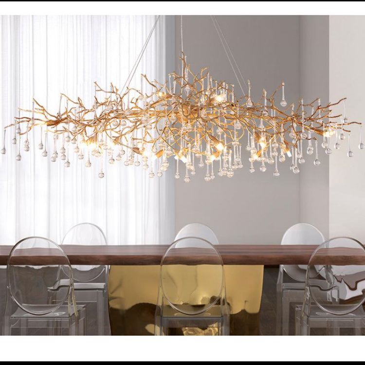 Lola Clear Teardrop Oval Dining Branch Chandelier, Brass Branch Chandelier chandeliers for dining room,chandeliers for stairways,chandeliers for foyer,chandeliers for bedrooms,chandeliers for kitchen,chandeliers for living room Rbrights 47.2" L  