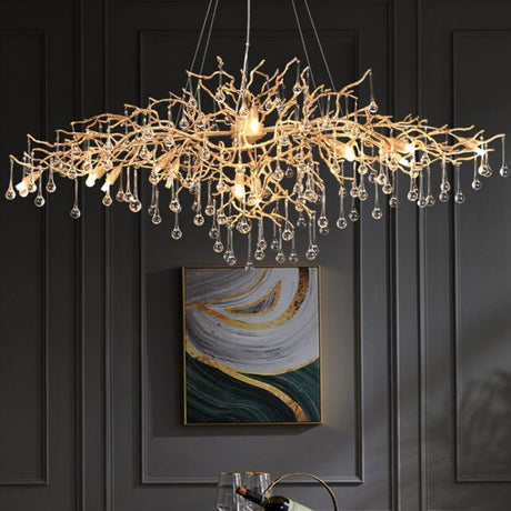 Lola Clear Teardrop Oval Dining Branch Chandelier, Brass Branch Chandelier chandeliers for dining room,chandeliers for stairways,chandeliers for foyer,chandeliers for bedrooms,chandeliers for kitchen,chandeliers for living room Rbrights 59" L  