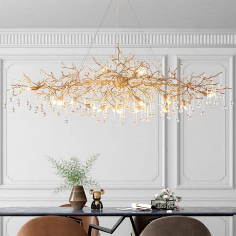 Lola Clear Teardrop Oval Dining Branch Chandelier, Brass Branch Chandelier chandeliers for dining room,chandeliers for stairways,chandeliers for foyer,chandeliers for bedrooms,chandeliers for kitchen,chandeliers for living room Rbrights 70.9" L  