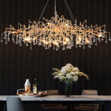 Lola Clear Teardrop Oval Dining Branch Chandelier, Brass Branch Chandelier