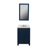 Water Creation Madison 24" Single Sink Carrara White Marble Vanity In Monarch Blue With Matching Mirror