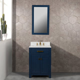 Water Creation Madison 24" Single Sink Carrara White Marble Vanity In Monarch Blue With Matching Mirror