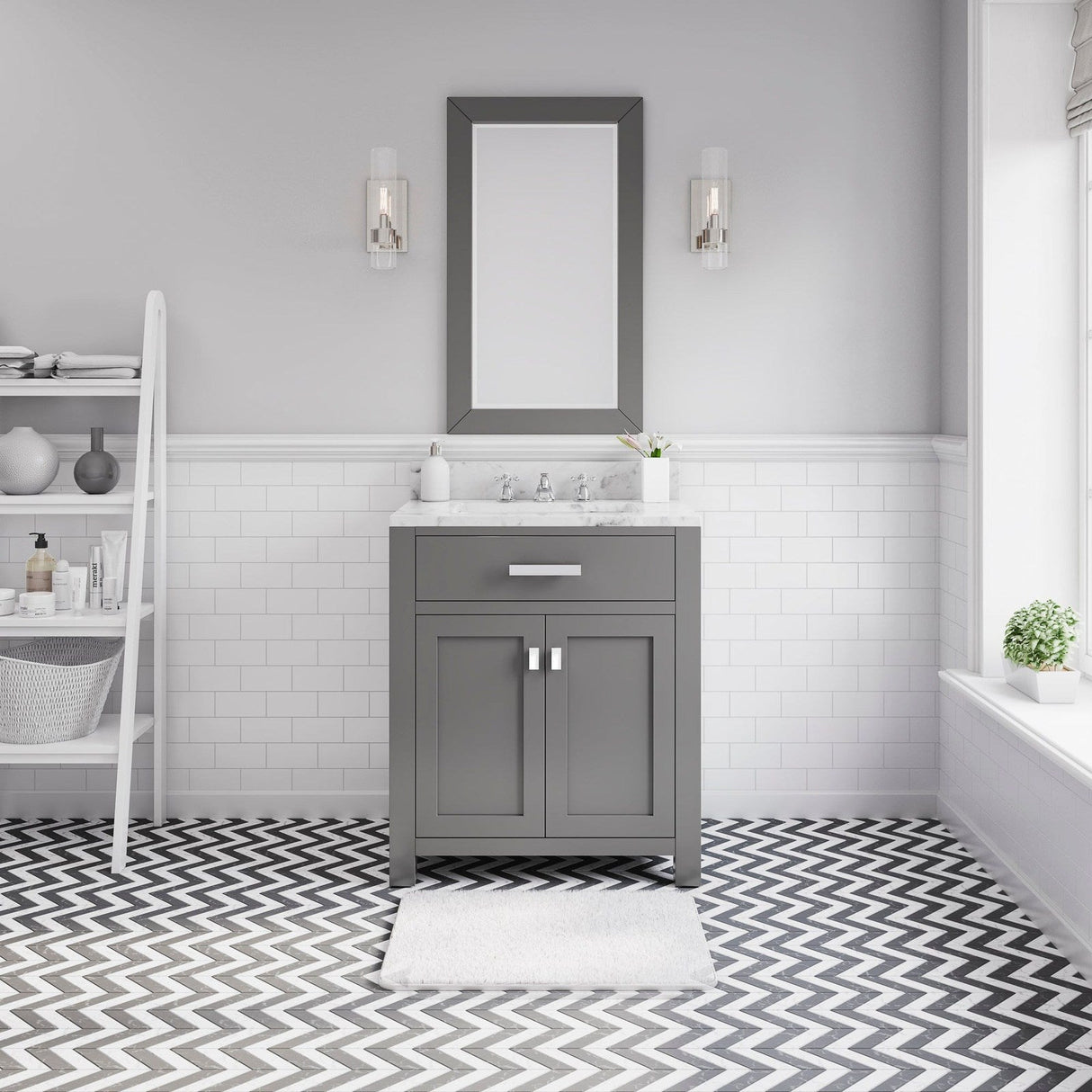 Water Creation Madison 30" Cashmere Grey Single Sink Bathroom Vanity With Matching Framed Mirror From The Madison Collection