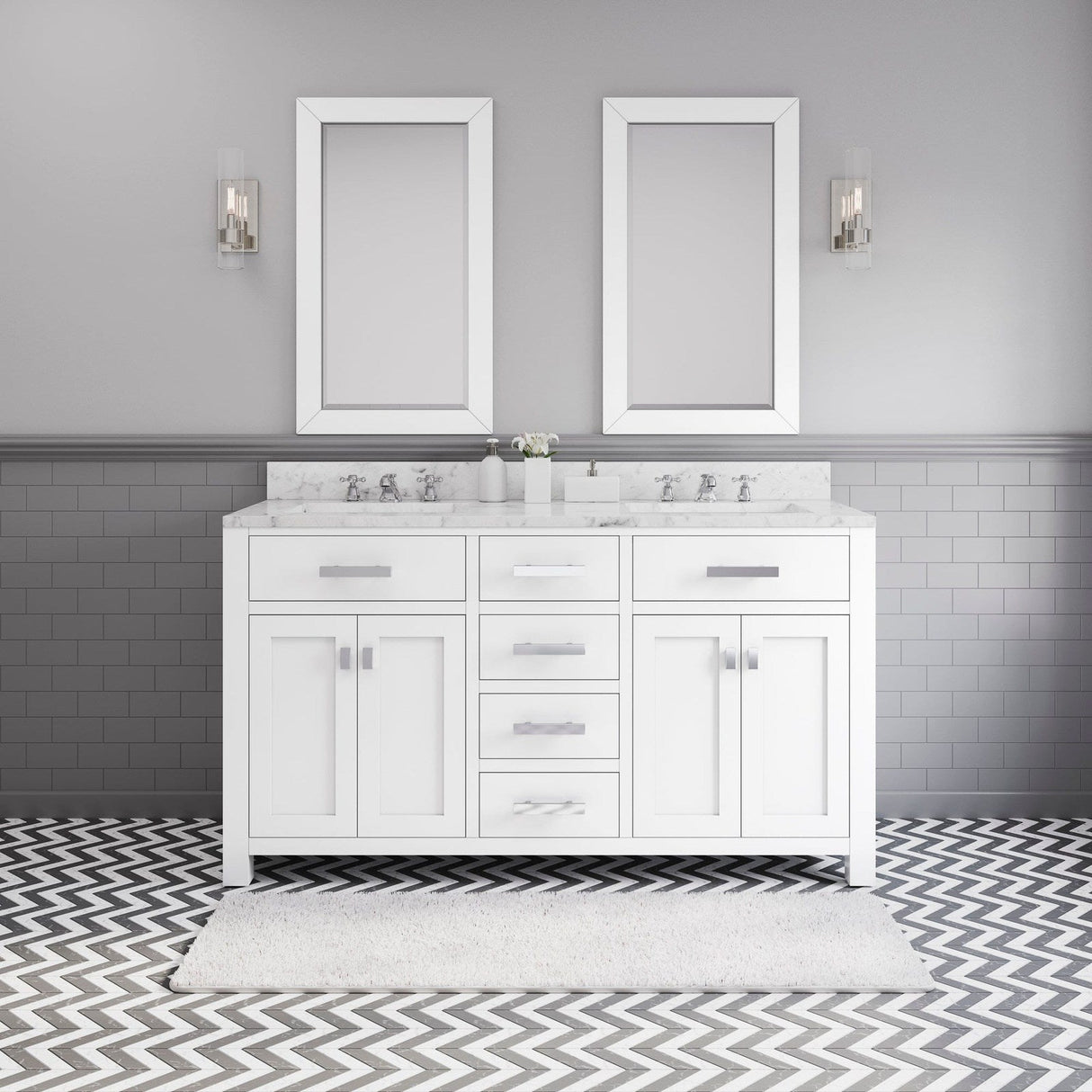 Water Creation Madison 60" Pure White Double Sink Bathroom Vanity From The Madison Collection