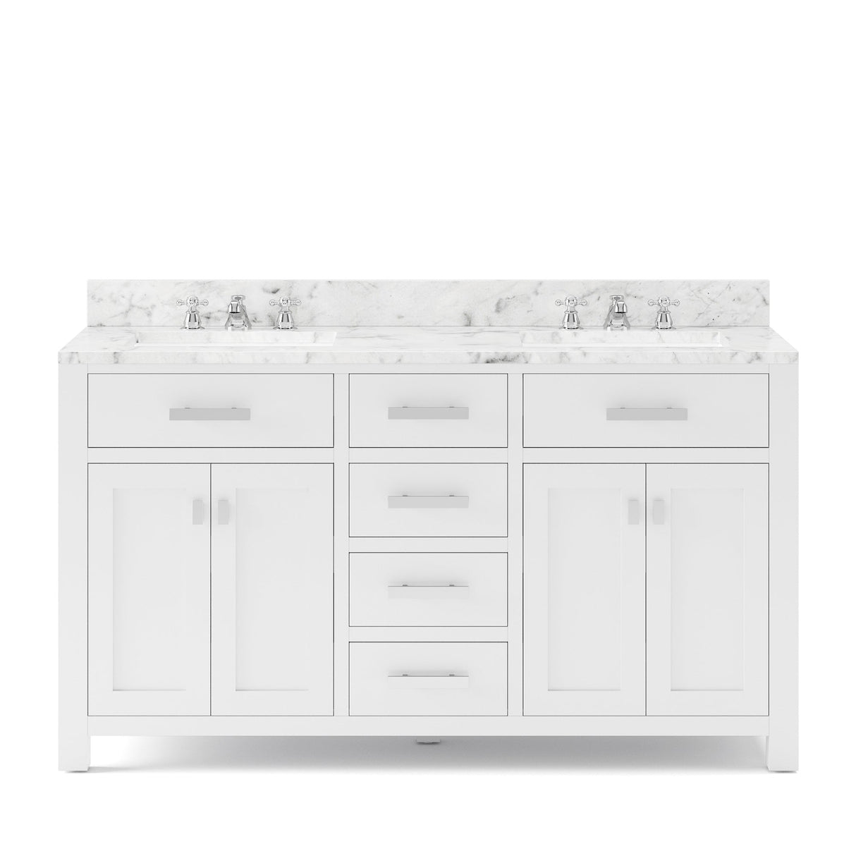 Water Creation Madison 60" Pure White Double Sink Bathroom Vanity With Faucet From The Madison Collection