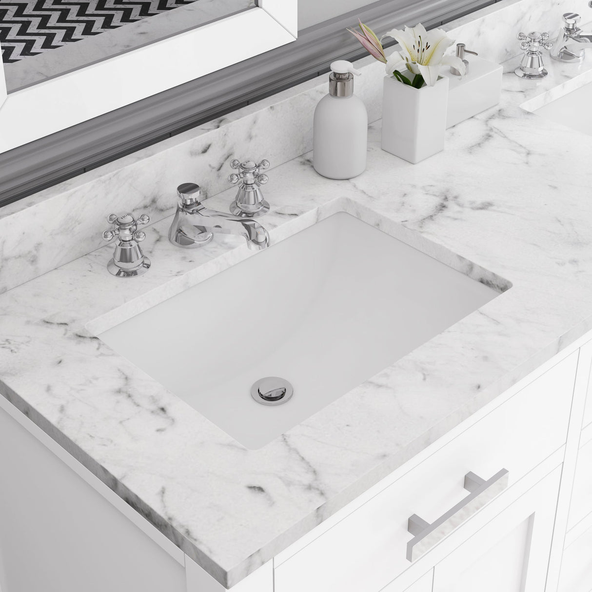 Water Creation Madison 60" Pure White Double Sink Bathroom Vanity With Faucet From The Madison Collection