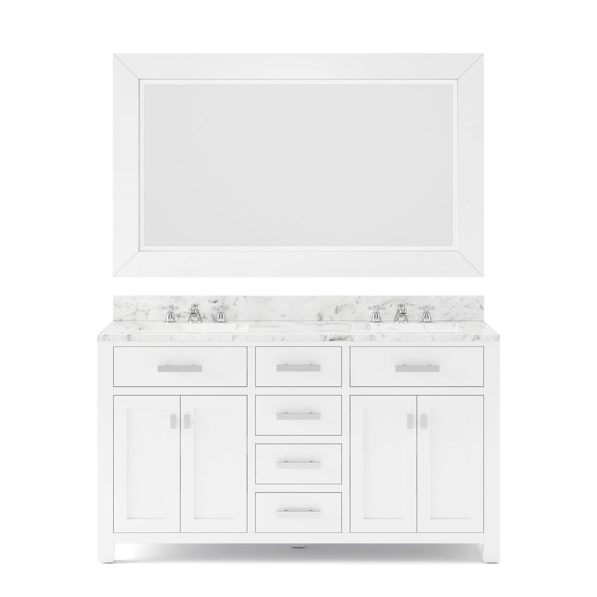 Water Creation Madison 60" Pure White Double Sink Bathroom Vanity With Matching Framed Mirror From The Madison Collection