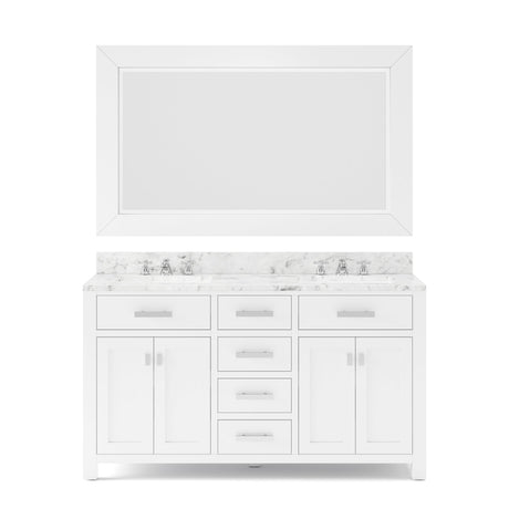 Water Creation Madison 60" Pure White Double Sink Bathroom Vanity With Matching Framed Mirror From The Madison Collection