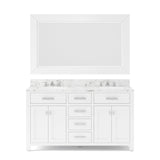 Water Creation Madison 60" Pure White Double Sink Bathroom Vanity With Matching Framed Mirror