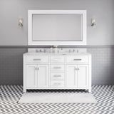 Water Creation Madison 60" Pure White Double Sink Bathroom Vanity With Matching Framed Mirror