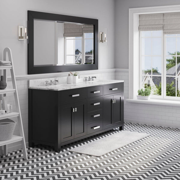 Water Creation Madison 72" Espresso Double Sink Bathroom Vanity With Matching Large Framed Mirror From The Madison Collection