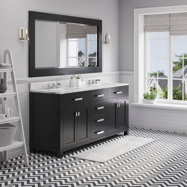 Water Creation Madison 72" Espresso Double Sink Bathroom Vanity With Matching Framed Mirror And Faucet From The Madison Collection