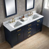 Water Creation Madison 72" Double Sink Carrara White Marble Vanity In Monarch Blue With  Lavatory Faucet(s)