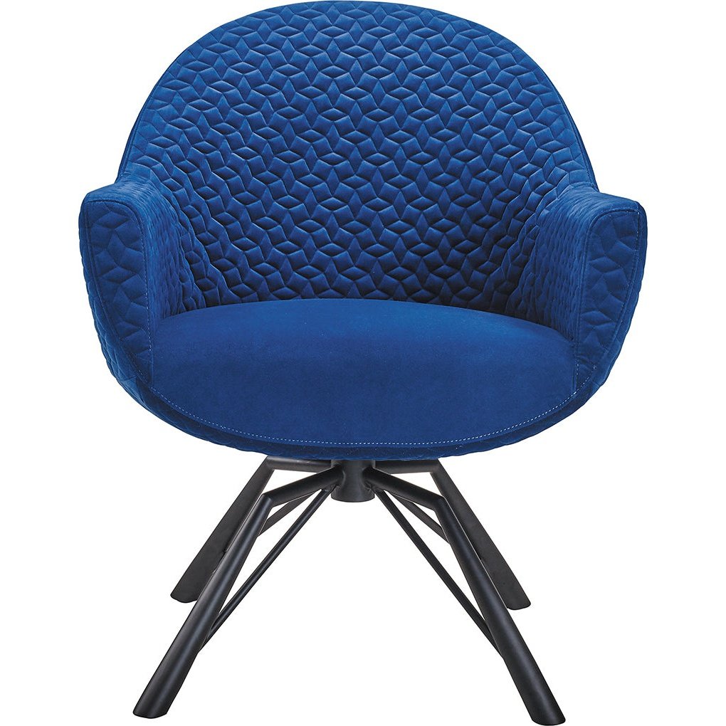 Bellini Modern Living Accent Chair with Blue Fabric cover and Black Steel Swivel base Macy BLU