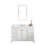 Water Creation Queen 48" Single Sink Quartz Carrara Vanity In Pure White With Matching Mirror and Lavatory Faucet