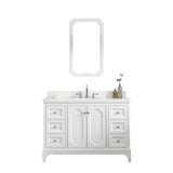 Water Creation Queen 48" Single Sink Quartz Carrara Vanity In Pure White With Matching Mirror and Lavatory Faucet