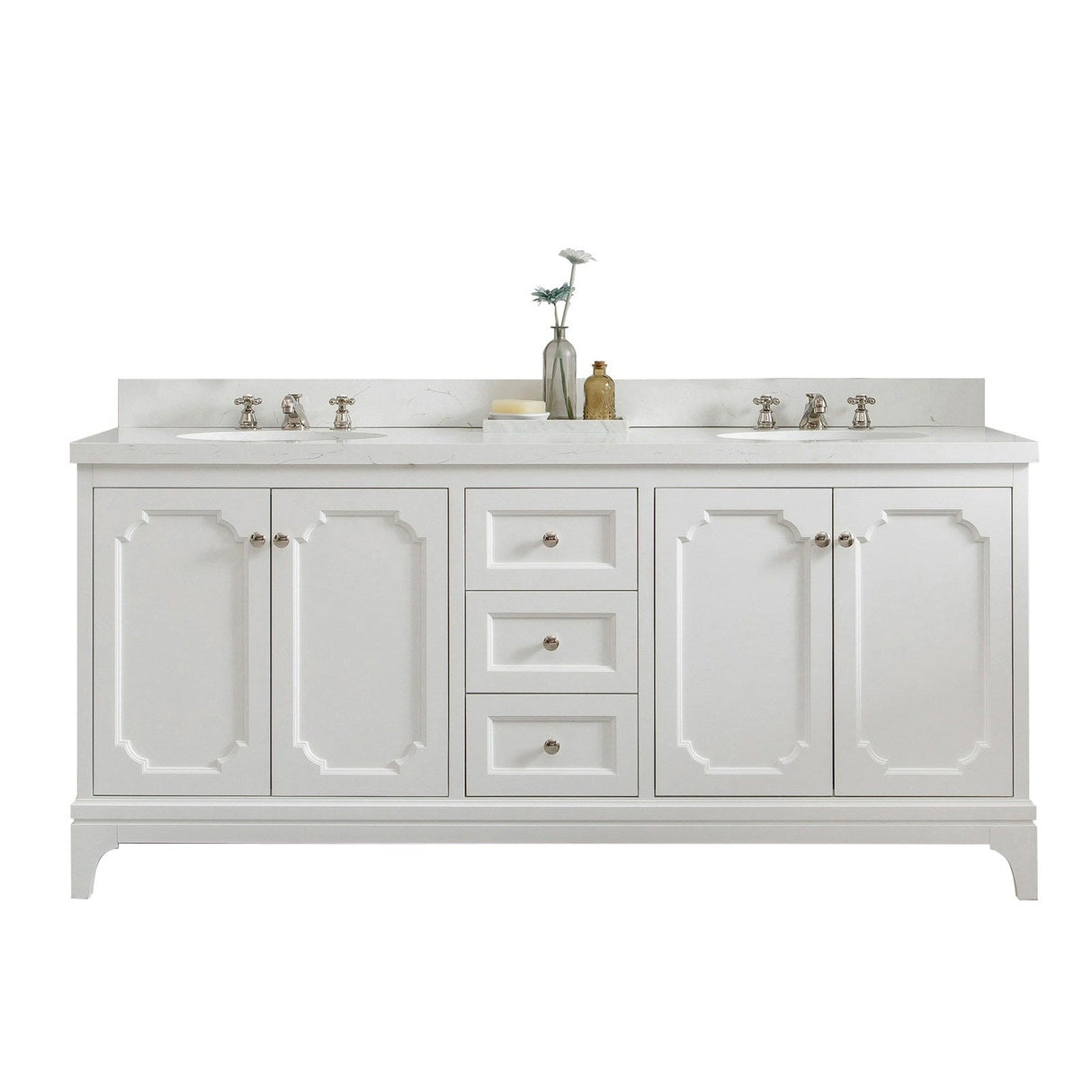 Water Creation Queen 72" Double Sink Quartz Carrara Vanity In Pure White