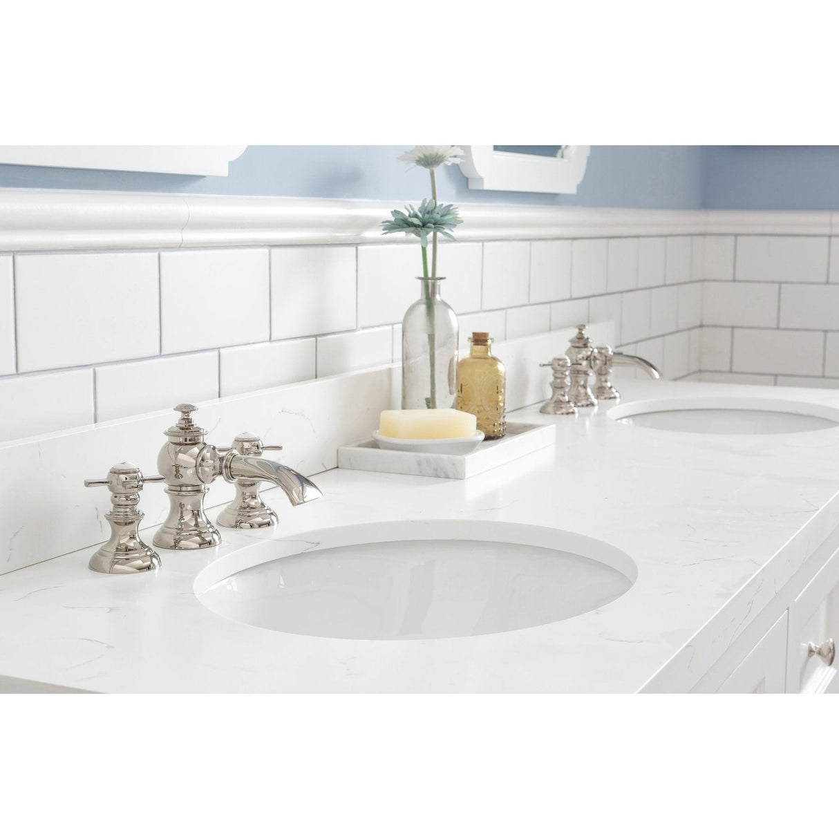 Water Creation Queen 72" Double Sink Quartz Carrara Vanity In Pure White With Lavatory Faucet(s)