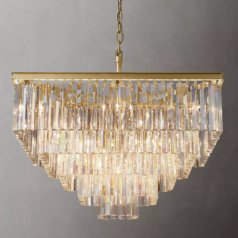 ODEOV Crystal Multi-Layer Square Chandelier For Living Room