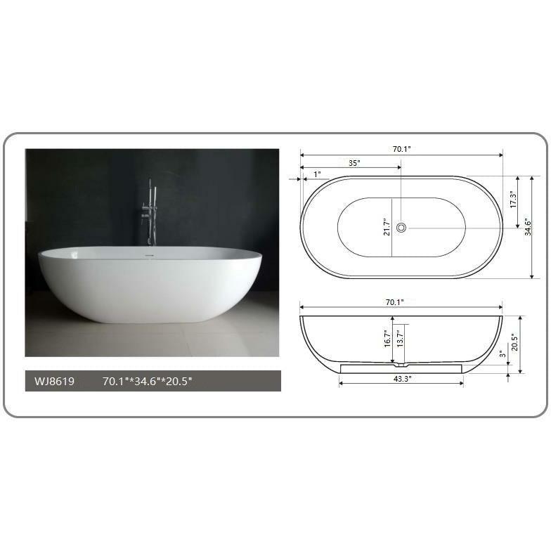 Legion White Solid Surface Soaking Tub WJ8619-W