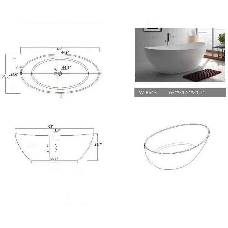 Legion White Solid Surface Soaking Tub WJ8643