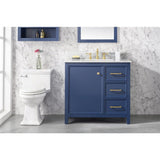 Legion Furniture 36" Blue Finish Sink Vanity Cabinet With Carrara White Top WLF2136-B