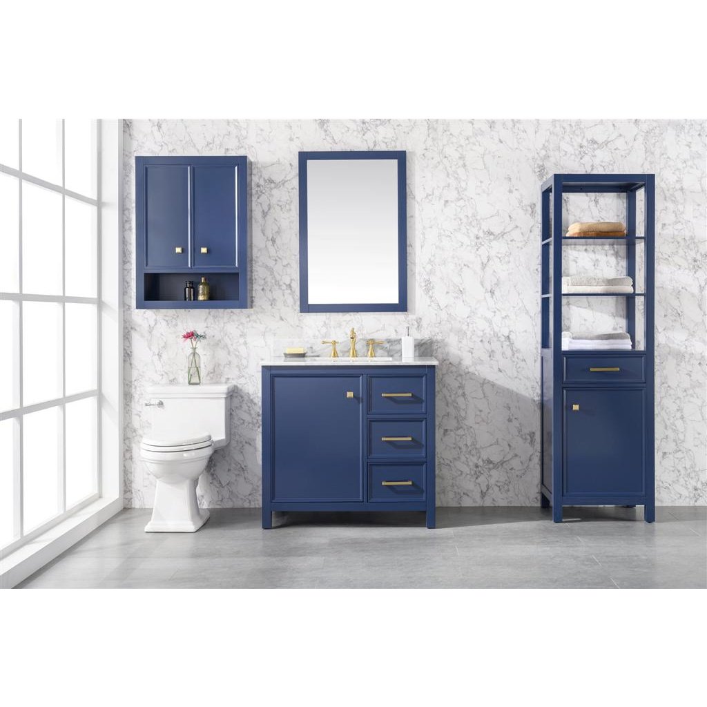 Legion Furniture 36" Blue Finish Sink Vanity Cabinet With Carrara White Top WLF2136-B