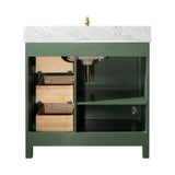 Legion Furniture 36" Vogue Green Finish Sink Vanity Cabinet With Carrara White Top WLF2136-VG