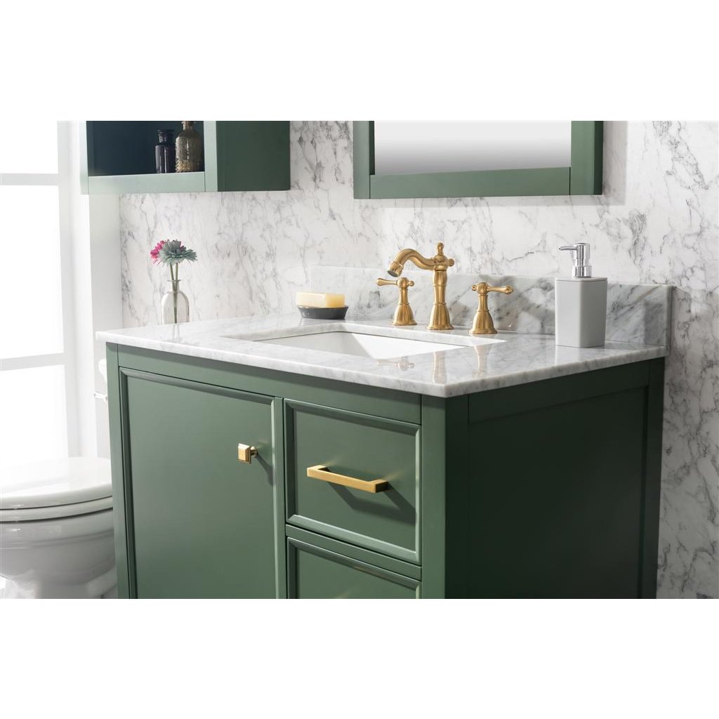 Legion Furniture 36" Vogue Green Finish Sink Vanity Cabinet With Carrara White Top WLF2136-VG