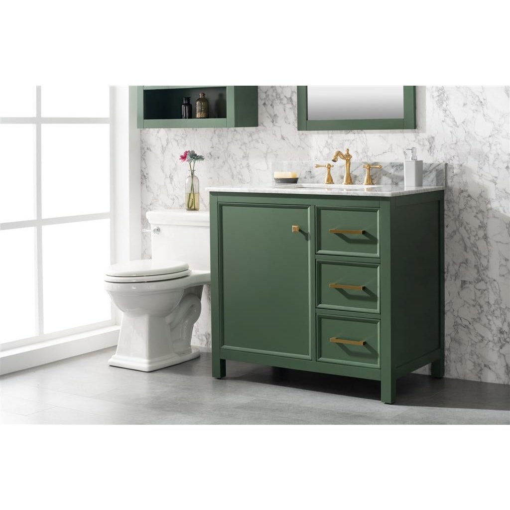 Legion Furniture 36" Vogue Green Finish Sink Vanity Cabinet With Carrara White Top WLF2136-VG