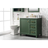 Legion Furniture 36" Vogue Green Finish Sink Vanity Cabinet With Carrara White Top WLF2136-VG