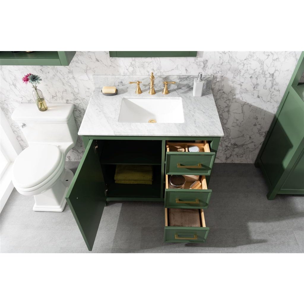 Legion Furniture 36" Vogue Green Finish Sink Vanity Cabinet With Carrara White Top WLF2136-VG