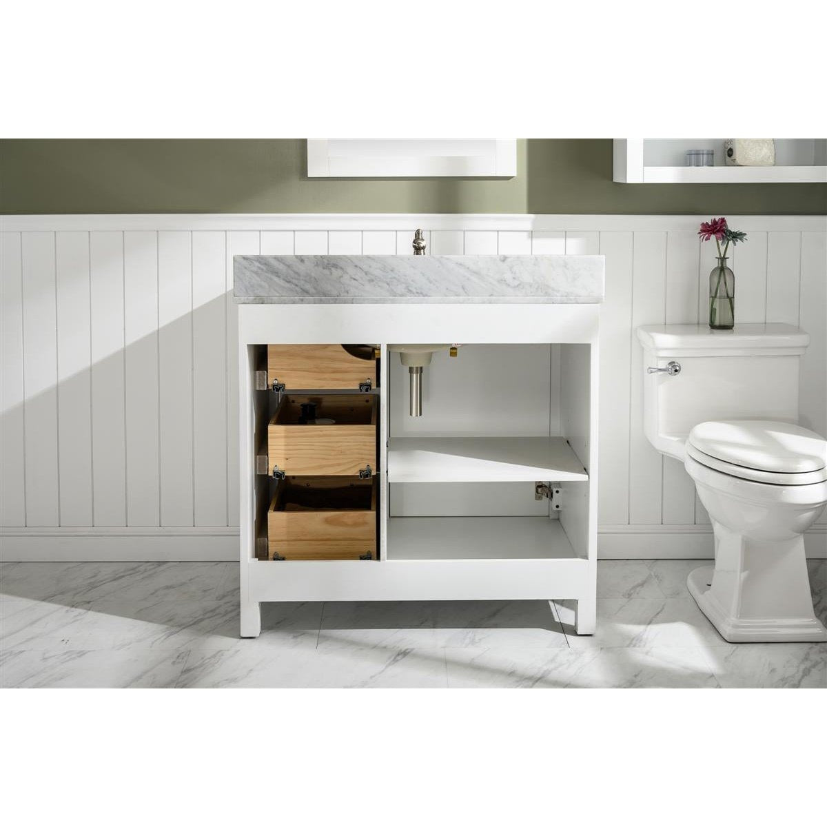 Legion Furniture 36" White Finish Sink Vanity Cabinet With Carrara White Top WLF2136-W