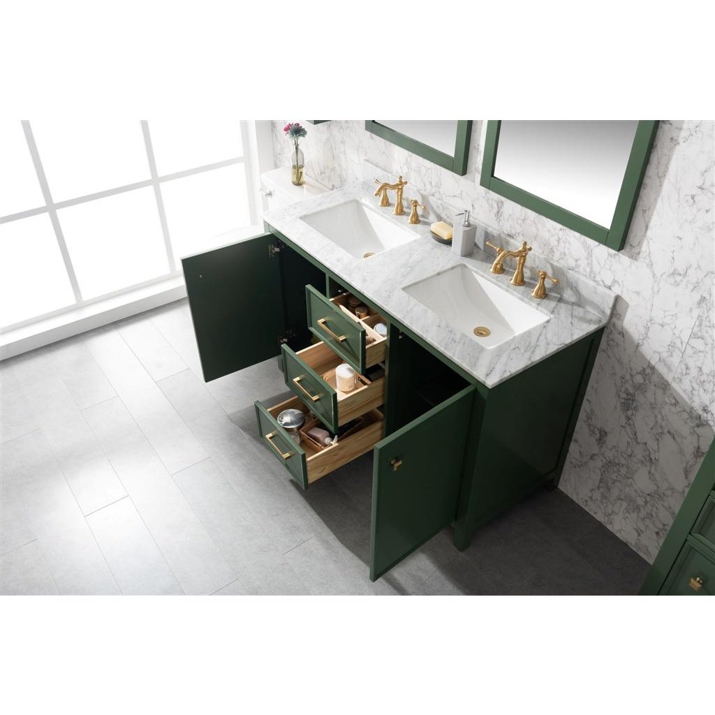 Legion Furniture 54" Vogue Green Finish Double Sink Vanity Cabinet With Carrara White Top WLF2154-VG